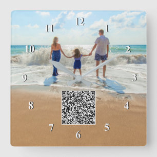 Carrée Photo personnalisée et QR Code Info Horloge Concep
