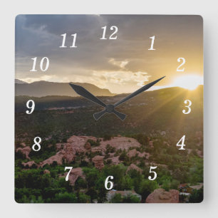 Carrée Pikes Peak Sunset Haze Mur Horloge