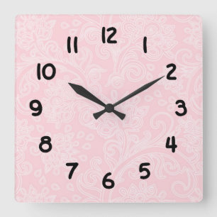 Carrée Pink damask bébé fille crèche moderne horloge mura