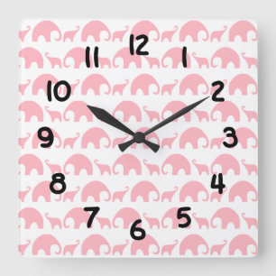 Carrée Pink éléphant bébé fille crèche horloge