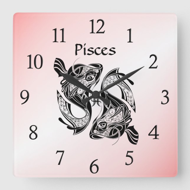 Carrée Poissons Horloge Zodiaque Rose (Recto)