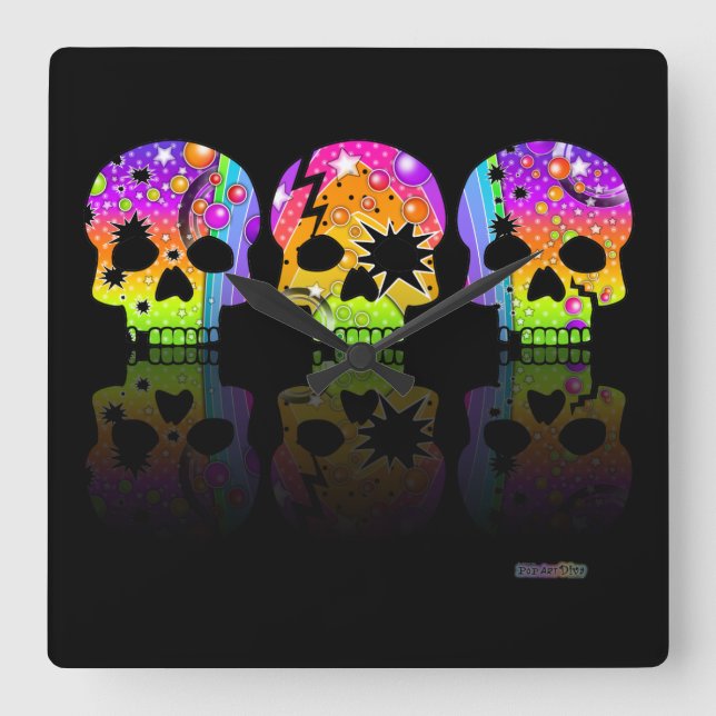 Carrée Pop Art SKULLS MUR HORLOGE (Recto)