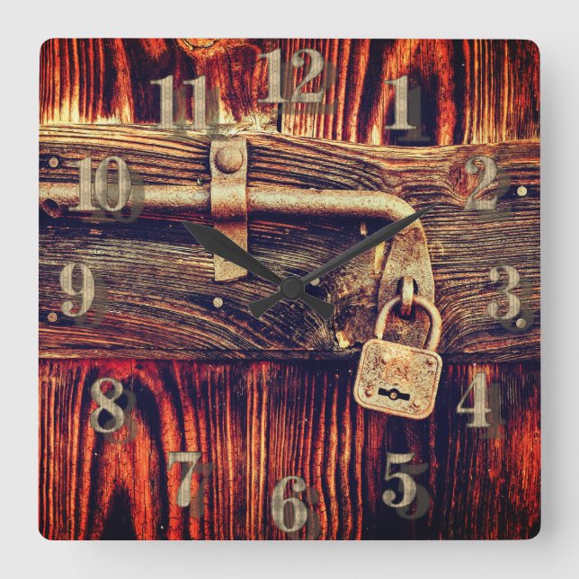 Carrée Porte en bois rustique avec horloge en laiton anti (Recto)