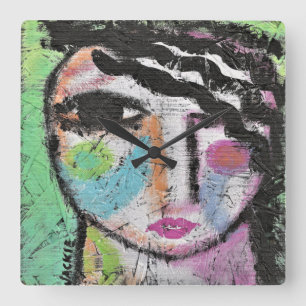 Carrée Portrait abstrait coloré d'une femme, Horloge mura