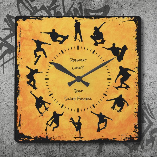 Carrée Pour Toujours Sur Ma Planche Ski Jaune Horloge (Forever On My Board Skateboarding Clock Yellow)