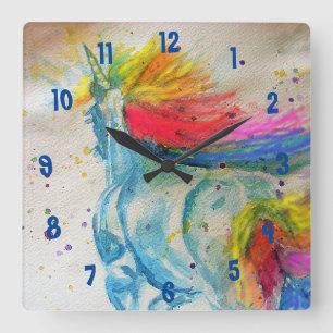 Carrée Rainbow Unicorn Watercolor Girls Nursery Horloge