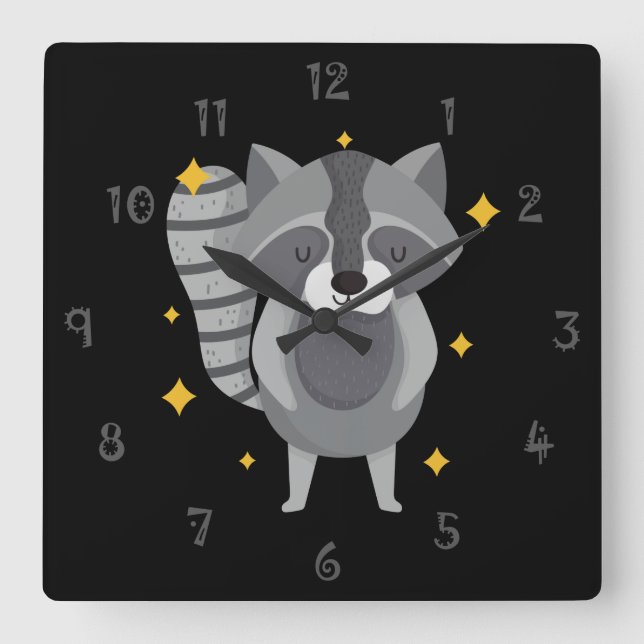 Carrée Randy Le Mur Racoon Horloge (Recto)
