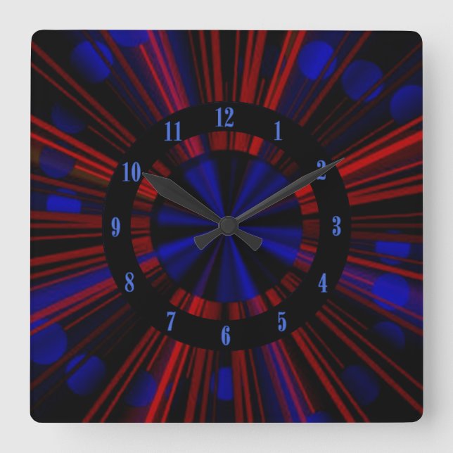 Carrée Rayons Rouge Et Bleu De Mur Clair Horloge (Recto)