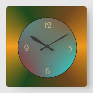 Carrée Réflet simpliste Or Bleu/Vert Horloge Cuisine
