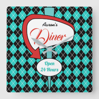 Carrée Retro Custom Diner Signal Cuisine Horloge Cadeau