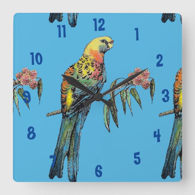 Carrée Rosella Parrot Aquarelle Mans Bureau Horloge (Recto)