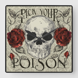 Carrée Roses de crâne et horloge de dentelle, jour du