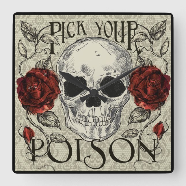 Carrée Roses de crâne et horloge en dentelle, Jour du Déc (Recto)