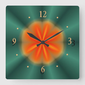 Carrée Rosette en rouge/orange avec vert> Horloge de cuis