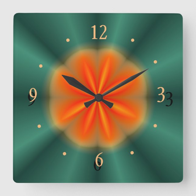 Carrée Rosette en rouge/orange avec vert> Horloge de cuis (Recto)