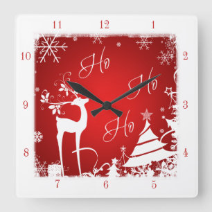 Carrée Rouge et blanc Ho Ho Noël Horloge avec Cerf