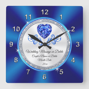 Carrée Royal Blue, Blanc Personnalisé Horloge Mariage Cad