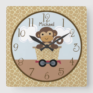 Carrée Safari Monkey Animal Train Horloge de la crèche de