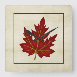 Carrée Saison automne Feuille rouge Horloge Carré à thème