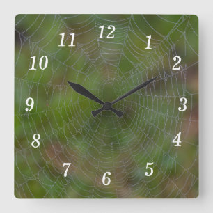 Carrée Spiderweb Avec Droplets Horloge Mural