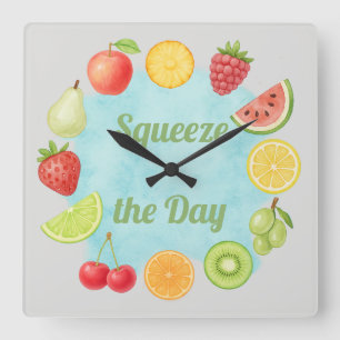 Carrée Squeeze Day - Aquarelle Fruit Horloge