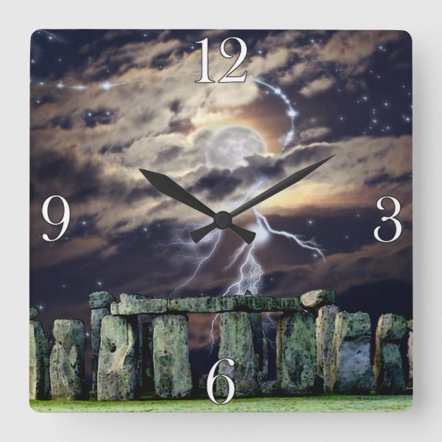 Carrée Stonehenge Mystical Druid Art History Horloge (Recto)
