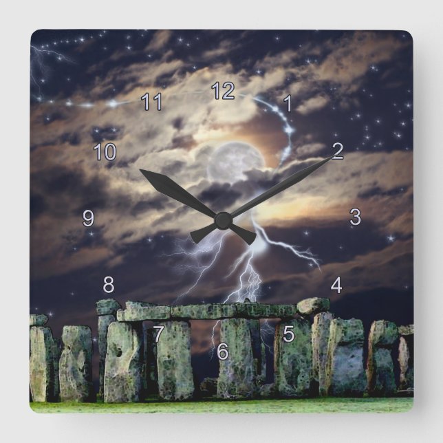 Carrée Stonehenge Mystical Druid Art History Horloge (Recto)