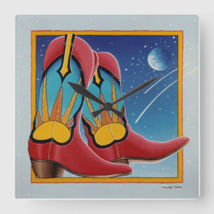 Carrée Sunrise Sunset Western COWBOY BOOT WALL HORLOGE