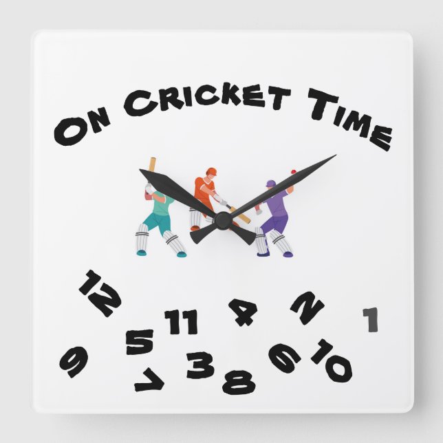 Carrée SUR **HEURE DU CRICKET** Horloge Mur Acrylique DU  (Recto)
