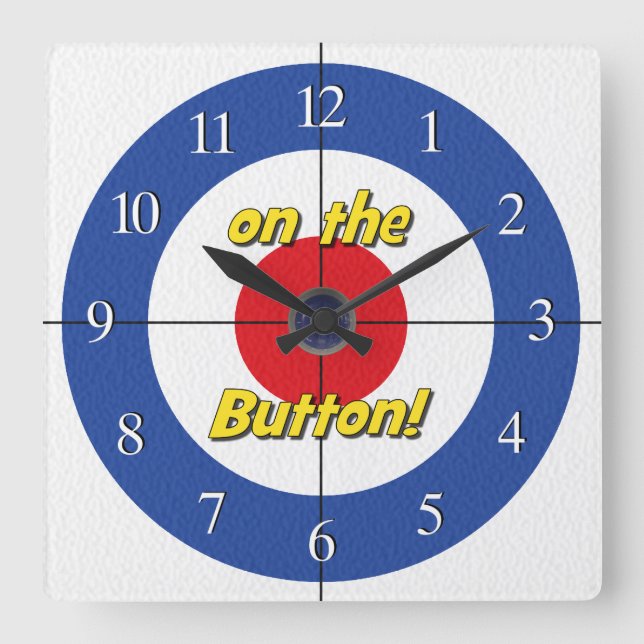 Carrée "Sur le bouton" Horloge du Curler - (Bleu) (Recto)