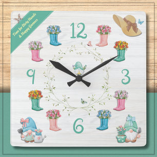 Carrée Sweet Cottagecore Gnome & Boots Horloge du jardin