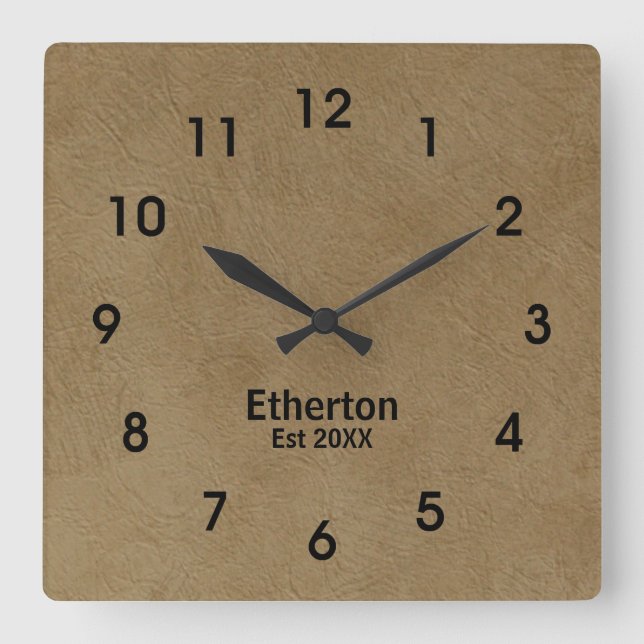 Carrée Tan Brossé Stucco Imprimer Motif Acrylique Horloge (Recto)