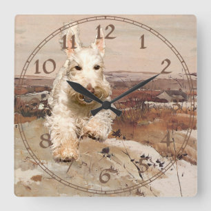 Carrée Terrier Écossais Blé Horloge
