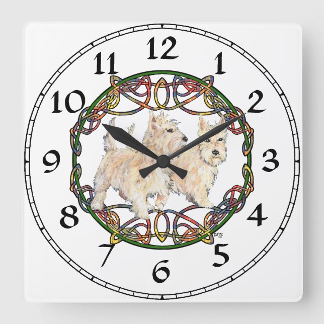 Carrée Terrier Écossais Blé Horloge (Recto)