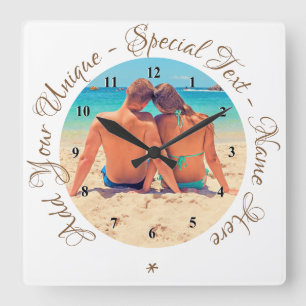 Carrée Texte personnalisé et mur photo horloge votre prop