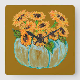 Carrée tournesols en bleu citrouille horloge