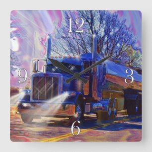 Carrée Transport lourd Blue Tanker Truck Wall Horloge
