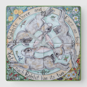 Carrée Trio de lièvre de lapin Quatre saisons Horloge ver