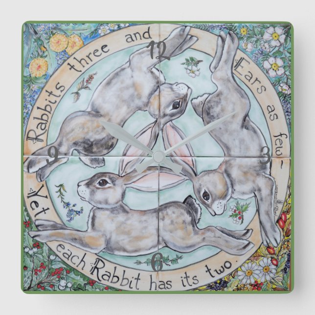 Carrée Trio de lièvre de lapin Quatre saisons Horloge ver (Recto)