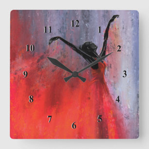 Carrée Une Femme Dansant Mur Horloge