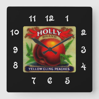 Carrée Vintage Fruit Crate Étiquette Holly - horloge mura