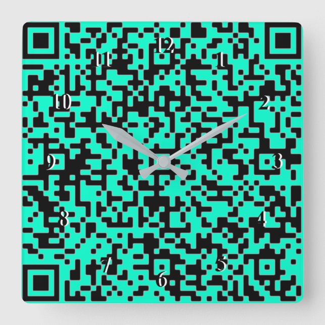 Carrée Votre code QR Info Scan Horloge Turquoise - Couleu (Recto)