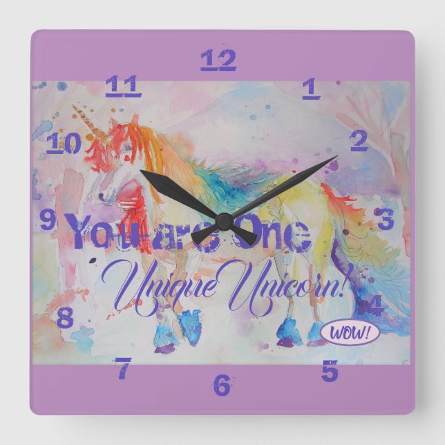 Carrée Vous êtes une licorne unique ! Horloge de filles (Recto)