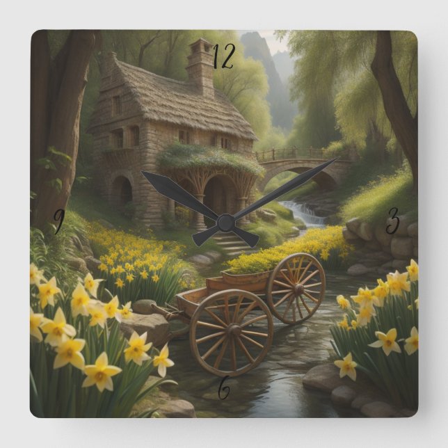 Carrée Wagon Wheel Personnalisé Custom Wall Horloge (Recto)