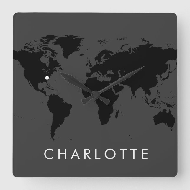 Carrée World Horloge Personnalisé Moderne US City Time Zo (Recto)