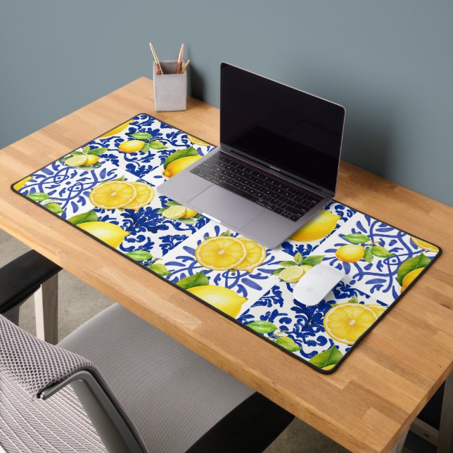 Carrelage à motif de citron bleu blanc Méditerrané (Bureau 2)