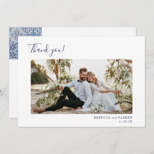 Carrelage bleu élégant Mariage photo Merci