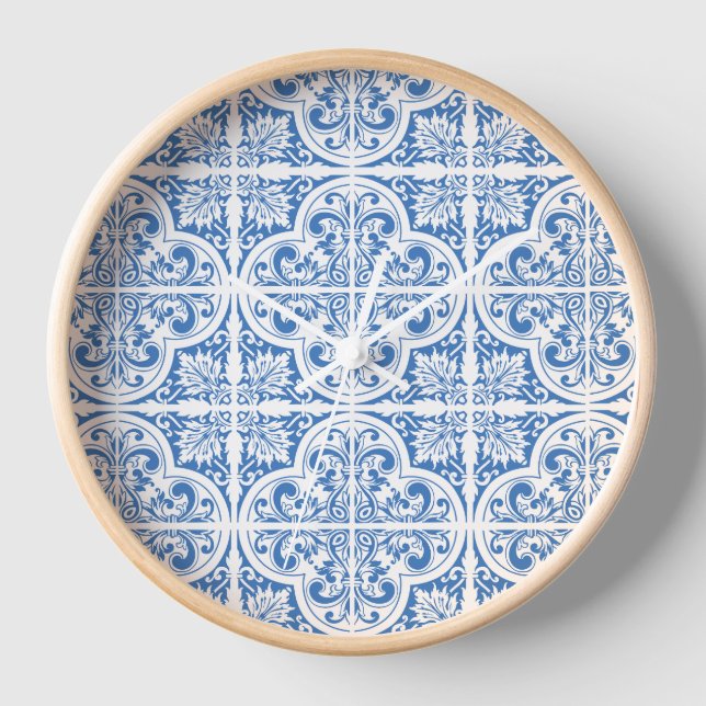 Carrelage bleu Horloge murale imprimée | Élégance  (Recto)