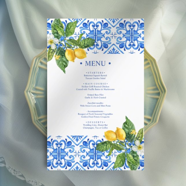 Carrelage bleu méditerranéen et citrons menu maria (Créateur téléchargé)
