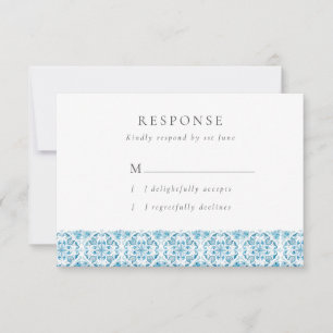 Carrelage bleu méditerranéen Mariage Carte RSVP